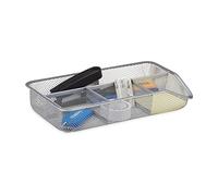 Relaxdays Organiseur De Bureau 4 Compartiments Maille Métal Fournitures Rangement Stylos, Argent
