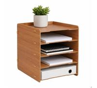 Relaxdays Organiseur de bureau, 5 compartiments, format A4, marron, HxLxP: 29,5 x 25 x 31,5 cm, MDF, montage sans outil