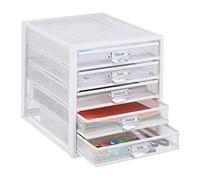 Relaxdays Organiseur de bureau, 5 tiroirs, inscriptible, trier dossiers, rangement en acier 29 x 27,5 x 35,5 cm, blanc