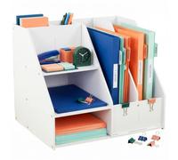 Relaxdays Organiseur de bureau A4, 7 compartiments, blanc, pour télétravail, école, stylos, dossiers