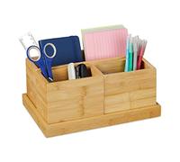 Relaxdays Organiseur de Bureau en Bambou, 4 Compartiments détachables, pour Votre Bureau ou Salle de Bain, Naturel