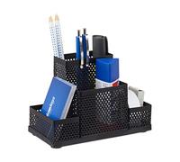Relaxdays Organiseur de bureau maille métal fournitures rangement stylos carte de visite HxlxP: 11 x 16 x 8 cm, noir