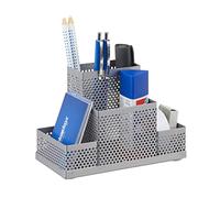 Relaxdays Organiseur de bureau maille métal fournitures rangement stylos carte de visite HxlxP: 11 x 16 x 8 cm, argenté