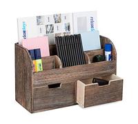 Relaxdays Organiseur de Bureau, Organisateur, 6 Compartiments, Tiroirs, Fournitures, HxLxP : 25x36,5x15cm, Marron foncé, Bois, Taille Unique