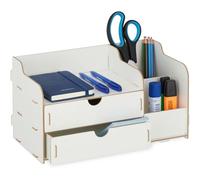 Relaxdays Organiseur De Bureau, Porte-stylos Tiroirs & Compartiments, Hxlxp: 17 X 33 X 19 Cm, Rangement Blanc