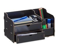 Relaxdays Organiseur De Bureau, Porte-stylos Tiroirs & Compartiments, Hxlxp: 17 X 33 X 19 Cm, Rangement Noir