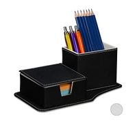 Relaxdays Organiseur de bureau, pour feuille & crayons, cuir artificiel, 9 x 23,5 x 12 cm, accessoire table, noir