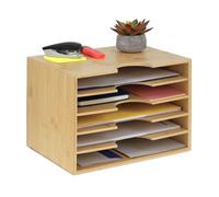 Relaxdays Organiseur de documents en bambou, DIN A4, 5 espaces, pour le bureau, ouvert, HxLxP : 23,5x32,5x24 cm, naturel