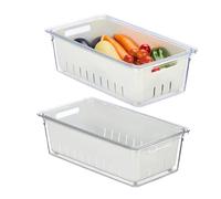 Relaxdays Organiseur de frigo, lot 2, Corbeille, pour Vos Aliments, avec Couvercle, Transparent et Blanc