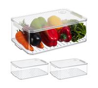 Relaxdays Organiseur de frigo, lot 3, avec Couvercle et Date, H x L x P : 10,5 x 21 x 33 cm, Transparent