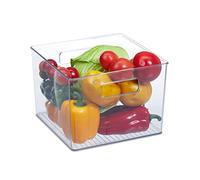 Relaxdays Organiseur de frigo pour Vos Aliments, Rangement, avec poignées, H x L x P : env. 15,5x21x21 cm, Transparent