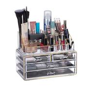Relaxdays Organiseur de maquillage acrylique 2 pcs, porte-rouge à lèvres, 4 tiroirs, transparent/doré