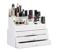 Relaxdays Organiseur de maquillage 3 tiroirs support empilable blanc