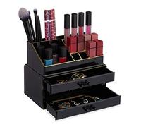 Relaxdays Organiseur de Maquillage, boîte Rangement Make up avec tiroirs, Support empilable, Noir/Or