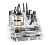 Relaxdays Organiseur de maquillage, boîte rangement Make up avec tiroirs, support empilable, transparent