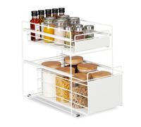 Relaxdays Organiseur de placard, 2 paniers, rangement cuisine et salle de bain, coulissant, HLP 39,5x25x40,5 cm, blanc