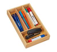 Relaxdays Organiseur de tiroir en Bambou, 4 Compartiments, HxLxP : 4 x 16 x 28 cm, boîte de tri pour la Maison, Nature