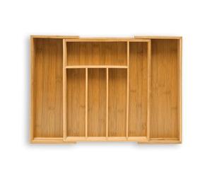 Relaxdays Organiseur de Tiroir pour la Cuisine Réglable 33,5x29-48x5 cm Range-Couverts Ajustable de 5 à 7 Compartiments en Bois de Bambou Télescopique Penderie Bureau Armoire, Nature