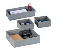 Relaxdays Organiseur de tiroirs, 4 pièces, système de rangement coiffeuse, 3 tailles, boîtes, séparateurs, gris