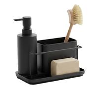 Relaxdays organiseur d'évier avec distributeur et porte-éponge, 19 x 21 x 12 cm, fer, noir