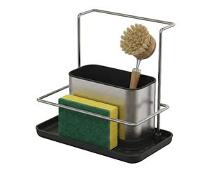 Relaxdays Organiseur d'évier en INOX, égouttoir et Porte-éponge, 19 x 21 x 12 cm, Gris