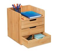 Organiseur de bureau Relaxdays, 3 tiroirs, rangement pour fournitures de bureau, dimensions : 33 x 30 x 31 cm, meuble à tiroirs en bambou, couleur naturelle