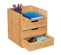 Relaxdays Organiseur en Bambou, 3 tiroirs, matériel Bureau, HxLxP : 33x30x31 cm, Rangement Espace de Travail, Nature