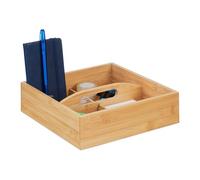 Relaxdays Organiseur en Bambou à poignée, 4 Compartiments, HxLxP: 6,5x25x25 cm, Bureau, Salle de Bain et Cuisine, Nature