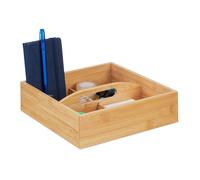 Relaxdays Organiseur en Bambou à poignée, 4 Compartiments, HxLxP: 6,5x25x25 cm, Bureau, Salle de Bain et Cuisine, Nature
