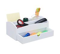 relaxdays, Organiseur en bambou, avec compartiments et tiroir, Bureau, HLP 11 x 27,5 x 15 cm, blanc, MDF