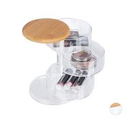 Relaxdays organiseur maquillage rond, 3 niveaux pivotants pour cosmétiques & bijoux, couvercle bambou, transparent