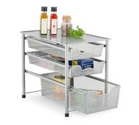 Relaxdays Organiseur Placard, empilable, 3 corbeilles, métal, Cuisine, Salle de Bain, HxLxP: 35x28x42,5 cm, argenté