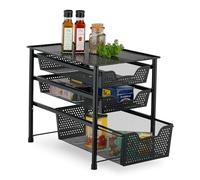 Relaxdays Organiseur placard, empilable, 3 corbeilles, métal, cuisine, salle de bain, HxLxP: 35x28x42,5 cm, noir