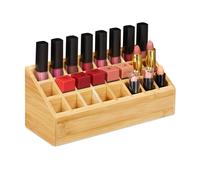 Relaxdays Organiseur pour maquillage en bambou, 24 compartiments, naturelle, Pour gloss, pinceau, HLP 10x23x9 cm, nature