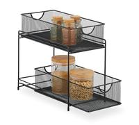 Relaxdays Organiseur pour Placard de Cuisine, 2 corbeilles coulissantes, en métal, H x L x P : 32 x 19 x 35,5 cm, Noir