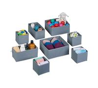 Relaxdays Organiseurs de tiroirs, 8 boîtes de Rangement pour Le Dressing, 3 Tailles, Armoire & tiroirs, Pliables, Gris