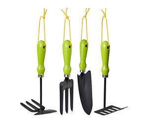 Relaxdays Outillage de Jardin, Jeu de 4 pièces, truelle à Fleurs, serfouettes, Jeu d’Outils pour Plantes, en Fer, Vert