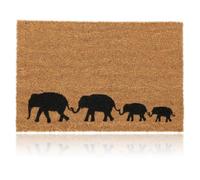 Relaxdays Paillasson Coco 60x40 cm, Tapis avec éléphants, antidérapant, résistant, intérieur, extérieur, Nature - Noir
