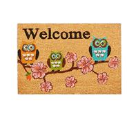 Relaxdays Paillasson Coco, Inscription Welcome & Motif Chouette, Tapis d’entrée intérieur & extérieur, 40x60 cm, Nature