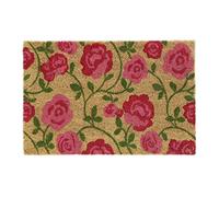 Relaxdays Paillasson Coco, Motif de Roses, Tapis de Porte 40x60 cm, intérieur, extérieur, antidérapant, Rose Vif/Nature