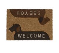 Relaxdays Paillasson Coco, Tapis antidérapant, Welcome, See You, Motif de Chien, 60x40 cm, intérieur, extérieur, Nature