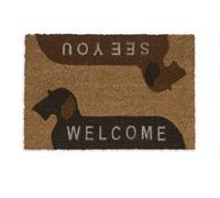 Relaxdays Paillasson coco, tapis antidérapant, Welcome, See you, motif de chien, 60x40 cm, intérieur, extérieur, nature