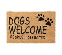 Relaxdays Paillasson Coco, Tapis d’entrée «Dogs Welcome», 60x40 cm, caoutchouté, résistant, intérieur, extérieur, Nature