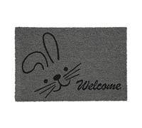 Relaxdays Paillasson Coco, Welcome, Motif de Lapin, Tapis de Porte, intérieur, extérieur, 40x60 cm, Pratique, Gris/Noir, 1 unité
