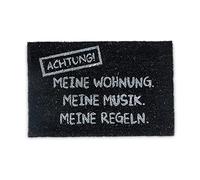 Relaxdays Paillasson en fibres de coco inscription en allemand Attention Mon logement ma musique mes règles tapis entrée essui-pieds Lxl: 60 x 40 cm humour natte de sol plancher, noir, 80 x 150 cm
