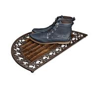 Relaxdays Paillasson en fonte avec brosse essuie-pieds tapis d'entrée en fonte rond h x l x P: 4 x 72 x 39 cm style maison de campagne ancien anti-dérapant natte de sol, bronze