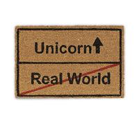 Relaxdays Paillasson fibre de coco Licorne 40 x 60 cm tapis d’entrée porte extérieur antidérapant PVC, nature noir