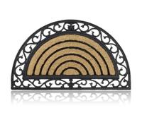 Relaxdays Paillasson Fibres de Coco 75x45 cm Tapis de Sol antidérapant Demi-Rond rayé Motifs résistant aux intempéries, Noir/Nature