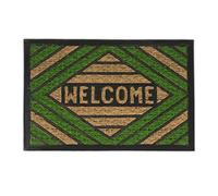 Relaxdays Paillasson Welcome, Coco, Caoutchouc, Tapis d’entrée intérieur & extérieur, 40x60 cm, Nature/Vert