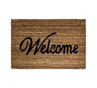 Relaxdays Paillasson WELCOME en fibres de Coco tapis de sol pour porte entrée 60 x 40 cm natte dessous antidérapant caoutchouc PVC essuie-pieds saleté intérieur extérieur intempéries, marron